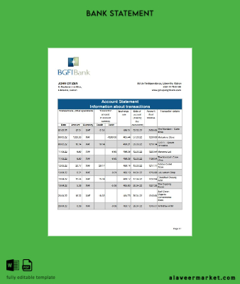 Gabon BGFI Banka Hesap Özeti excel