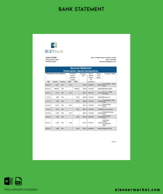 Gabon BGFI Banka Hesap Özeti Şablon Excel and PDF format