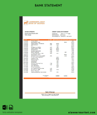 Gürcistan Banka of Gürcistan Banka Hesap Özeti Şablon Word and PDF format