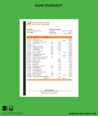 Gürcistan Banka of Gürcistan Hesap Özeti excel