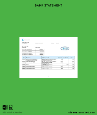 Gürcistan TBC Banka account Hesap Özeti Word and PDF Şablon