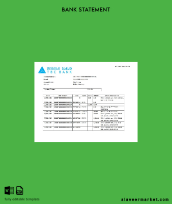 Gürcistan TBC Banka proof of address Hesap Özeti Şablon in Word and PDF format