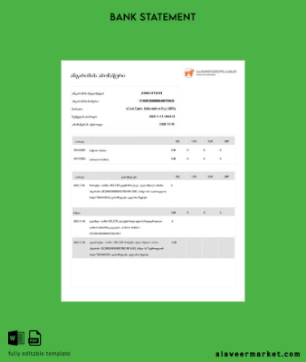 Gürcistan Banka of Gürcistan account Hesap Özeti Word and PDF Şablon