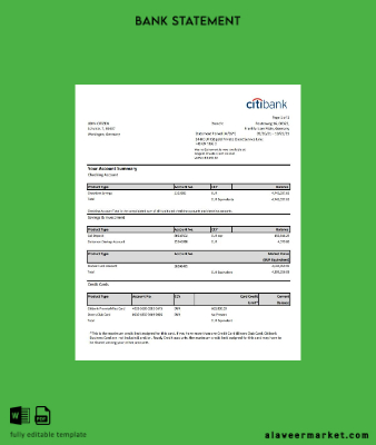 Almanya Banka Banka account Hesap Özeti Şablon in Excel and PDF format