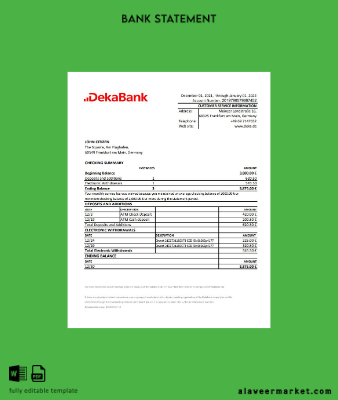 Almanya Banka Banka Hesap Özeti excel