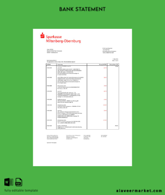 Almanya Sparkasse Miltenburg-Obernburg Banka Hesap Özeti word