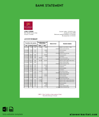 Grenada CIBC Banka Hesap Özeti excel