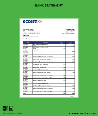 Guinea Access Banka Hesap Özeti excel