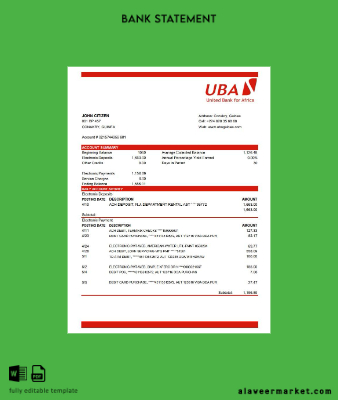 Guinea UBA Banka Hesap Özeti excel