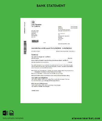 HM Revenue & Customs Banka Hesap Özeti word