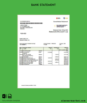 Hong Kong DBS Banka Kimlik Kartı Hesap Özeti word
