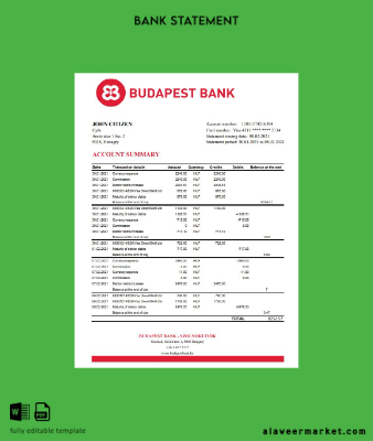 Macaristan Budapest Banka – Szolnoki Fiók Banka Hesap Özeti excel