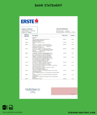 Macaristan Erste Banka Hesap Özeti word