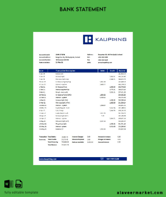 İzlanda Kaupthing Banka Hesap Özeti excel