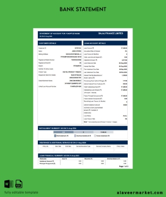 Hindistan Bajaj Finance Limited Banka Hesap Özeti word