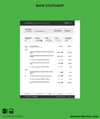 Hindistan Federal Banka account Hesap Özeti word version 3