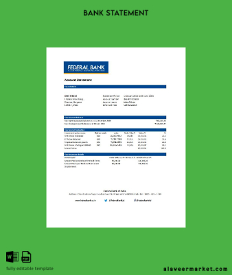 Hindistan Federal Banka Hesap Özeti excel