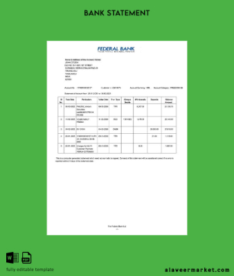 Hindistan Federal Banka Hesap Özeti of account word version 2