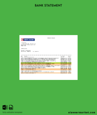 Hindistan HDFC Banka Hesap Özeti word 2 pages, version 2