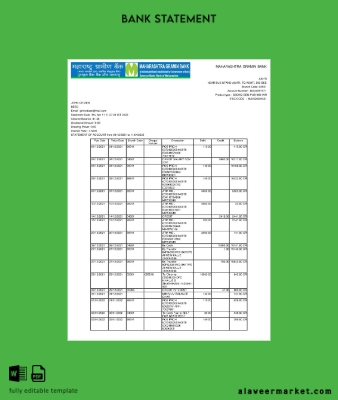 Hindistan Maharashtra Banka Hesap Özeti word 2 pages