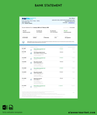 Hindistan Paytm Payments Banka Hesap Özeti word