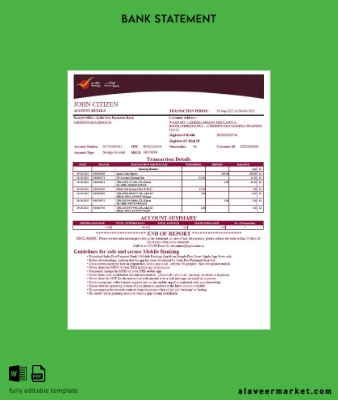 Hindistan Post Payments Banka account Hesap Özeti word