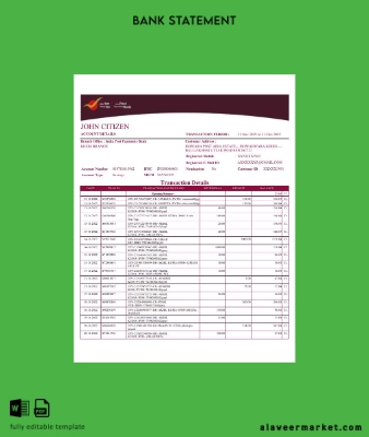 Hindistan Post Payments Banka Hesap Özeti word 1 pages