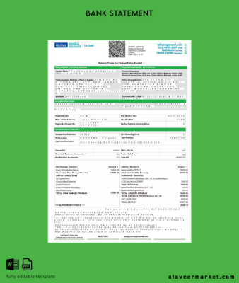 Hindistan Reliance General Sigorta Şirket Limited Belge Sahte Banka Hesap Özeti word 2 pages