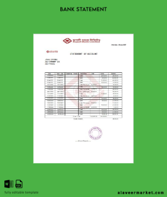Hindistan Rupali Limited Sahte Banka Hesap Özeti word