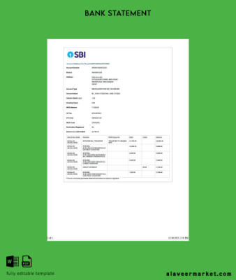 Hindistan State Banka of Hindistan account Hesap Özeti word version 3