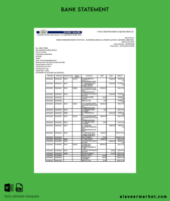 Hindistan Tumkur Grain Merchants Co-operative Banka Hesap Özeti of account word