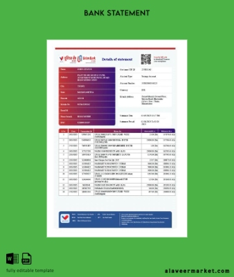 Hindistan Union Banka of Hindistan account Hesap Özeti word version 3