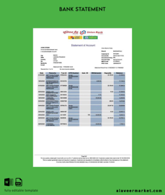 Hindistan Union Banka account Hesap Özeti word version 2