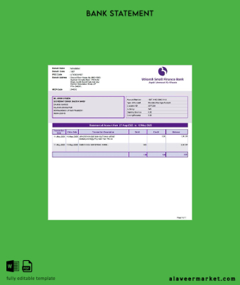 Hindistan Utkarsh Small Finance Banka Hesap Özeti of account word