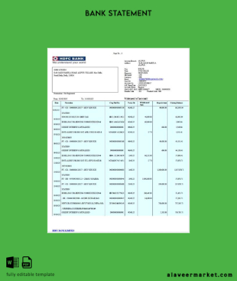 Hindistan HDFC Banka Hesap Özeti word