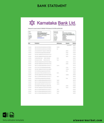 Hindistan Karnataka Banka Hesap Özeti for account word