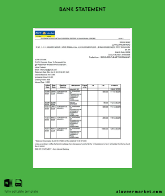 Hindistan Banka Allahabad Hesap Özeti of account word version 2
