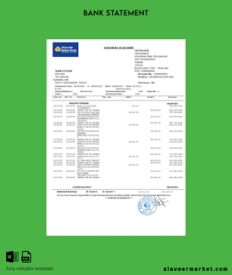 Hindistan Banka Hesap Özeti of account word