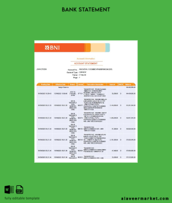 Endonezya BNI Banka account Hesap Özeti word