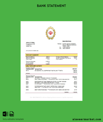 İran Melli Banka Hesap Özeti word