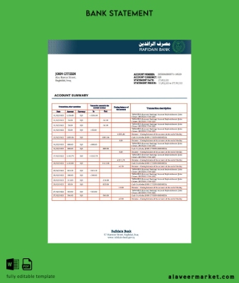 Irak Kimlik Kartı proof of address Banka Hesap Özeti word