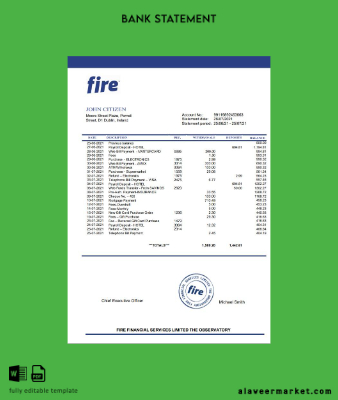 İrlanda Fire Financial Services Limited Banka Hesap Özeti word