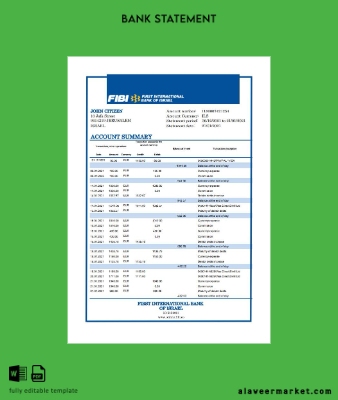 İsrail First International Banka of İsrail Banka Hesap Özeti excel