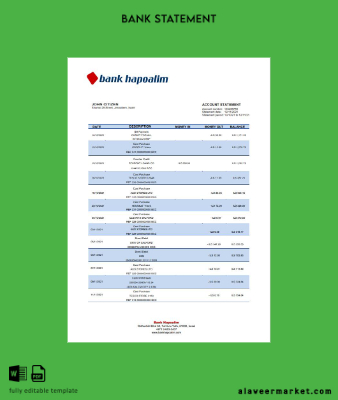 İsrail Hapoalim Banka Hesap Özeti word
