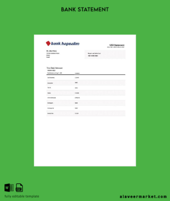 İsrail Banka Hapoalim Banka Hesap Özeti word