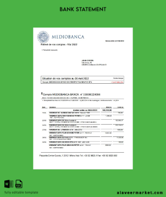İtalya Mediobanca Banka Hesap Özeti word