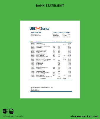 İtalya UBI BANCA Banka Hesap Özeti excel