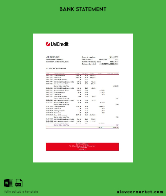 İtalya Kredi Banka Hesap Özeti excel