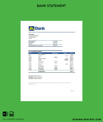 Jamaica National Banka Hesap Özeti excel