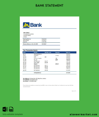 Jamaica National Banka Hesap Özeti word